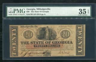 1862 $20 The State Of Georgia Milledgeville,  Ga Obsolete Banknote Pmg Vf - 35epq