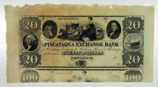 Nh.  Piscataqua Exchange Bank,  1840s $20 Remainder Obsolete Banknote Xf - Au Tc&c