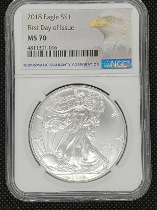 2018 American Silver Eagle $1 Ngc Ms70 First Day Of Issue - Fdoi