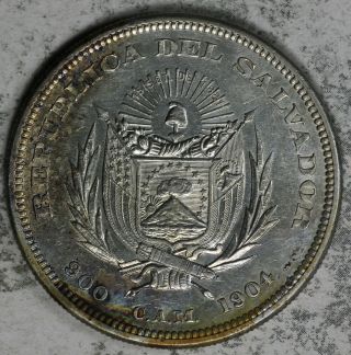 1904 El Salvador Un Peso 1904 Silver Coin - Almost Uncirculated Coin