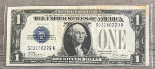 1928 A $1 Silver Certificate Funny Back Paper Money Blue Seal Fr - 1601 - V2
