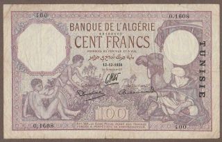 1938 Tunisia 100 Franc Note