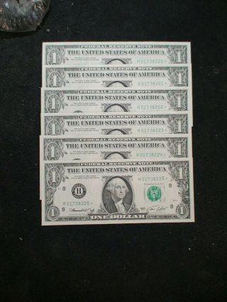 Six Consecutive 1974 One Dollar Federal Reserve Star Notes $1 Bills Buy It Now