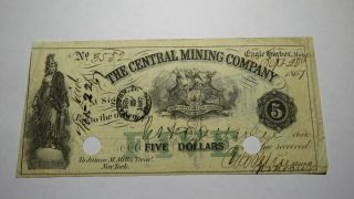 $5 1867 Eagle Harbor Michigan Mi Obsolete Currency Bank Note Bill Central Mining