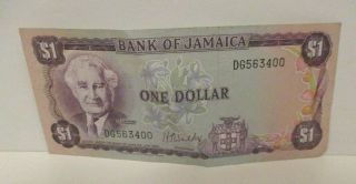 Vintage Bank Of Jamaica Currency One Dollar $1 Bill Money 1960