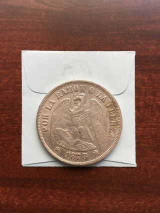 1878 Chile Un Peso Silver Coin Details 4