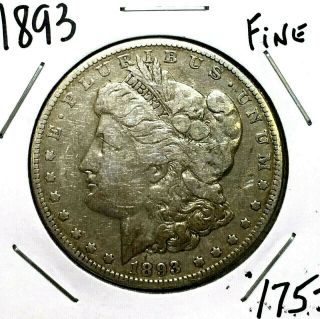 1893 Morgan Silver Dollar Key Date Coin Fine