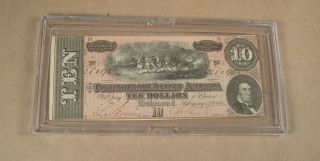 1864 $10 Dollar Bill Confederate States Currency Civil War Note Money