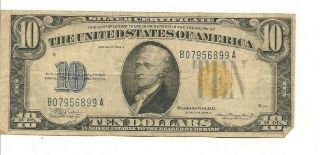 1934 A $10 Silver Certificate Yellow Seal,  Very Fine 30