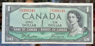 Off - Centre Bank Of Canada 1954 1 Dollar Banknote Beattie Coyne C/l 8366148