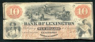 1860 $10 The Bank Of Lexington North Carolina Obsolete Banknote (b)