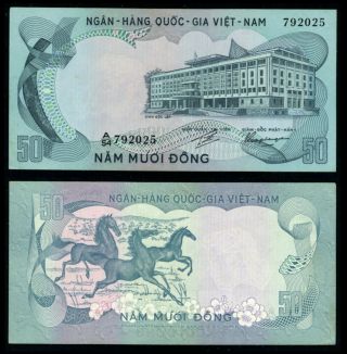 South Vietnam 1972 Banknote 50 Dong Horses & Doc Lap Palace P - 30 792025 Au - Unc