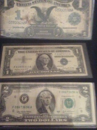 1899 Black Eagle One Dollar Silver Certificate,  $1 1957a,  $2 2003a Three Notes)