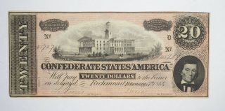 Civil War 1864 $20.  00 Confederate States Horse Blanket Note 737