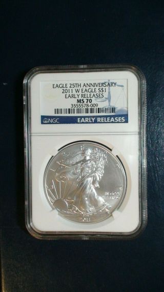 2011 W American Silver Eagle Ngc Ms70 Early Releases Perfect $1 Coin Start @.  99