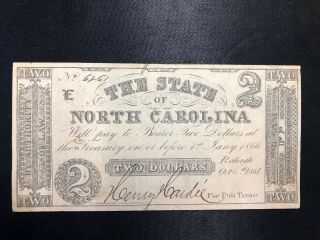 1867 State Of North Carolina - Two Dollar $2 Confederate Note -