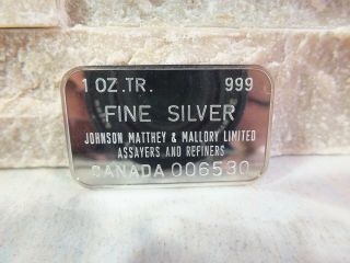 1974 Johnson Matthey & Mallory 1 Oz Silver Bar (with Serial)