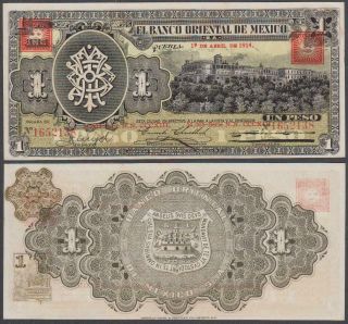 Revolutionary Mexico - Banco Oriental,  1 Peso,  1914,  Au - Unc,  P - S388 (b) /m468 (b)