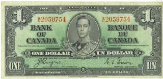 Bank Of Canada 1937 $1 One Dollar Coyne - Towers W/n Prefix Vf King George Vi