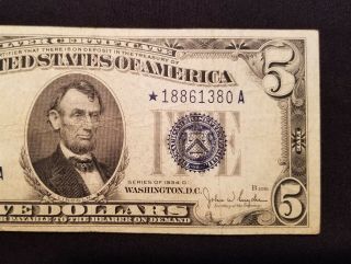 West Point Coins 1934 D $5 Silver Certificate ' Star ' Large Blue Seal Note 4