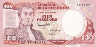 Au 1987 Colombia 100 Pesos Oro Note,  Pick 426c