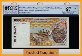 Tt Pk 711kc 1993 West African States / Senegal 1000 Francs Pcgs 67 Opq