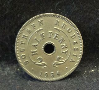 1934 Southern Rhodesia Half Penny,  First Year Of George V Coinage,  Km - 6 (sr3)