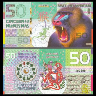Kamberra 50 Numismas,  China Lunar Year 2016,  Polymer,  Unc Monkey