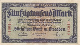 50 000 Mark Very Fine Banknote From Germany/dresden 1923