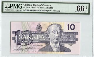 Canada 1989 Bc - 57b Pmg Gem Unc 66 Epq 10 Dollars (bonin - Thiessen)