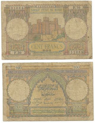 Morocco Note 100 Francs 22.  12.  1952 P 45