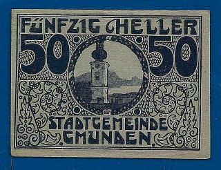 1920 Gmunden Austria 50 Heller Notgeld Note Emergency Money 3 1/4 " X 4 1/2 "