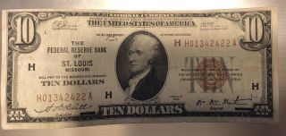 1929 $10 Federal Reserve Bank Of St.  Louis Serial Number