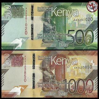 Kenya - 500 & 1000 Shillings 2019 - Pick - - Unc