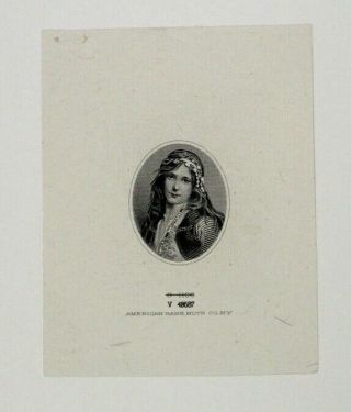 Abn Proof Vignette " Flower Crown Woman " 1900 - 30s Intaglio Cu Black Abnc