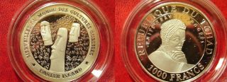 1999 Chad Large Silver Proof 1000 Fr World Wonders - Easter Island Statues
