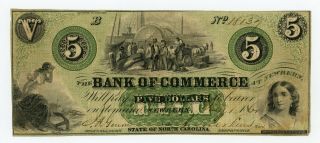 1861 $5 The Bank Of Commerce - Newbern,  North Carolina Note