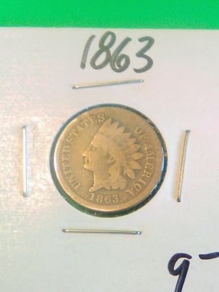 1863 Indian Head Cent Penny Civil War Era U.  S.  A.  Coin Fine Or Better