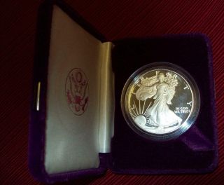 1986 S 1 Oz Proof Silver American Eagle $1 W/ & Box.  999 Fine Silver Dollar