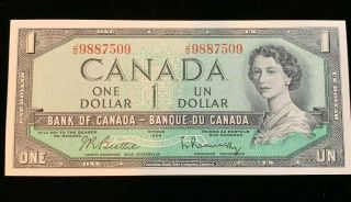 1954 Canadian $1 Dollar Bill (unc) - Beattie/rasminsky - Bc - 37b - J/o (bb 1148)
