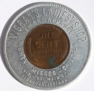 1937 Lincoln One Cent Encased,  Richmond,  Indiana.  Vigran 
