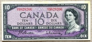 1954 Bank Of Canada $10 Ten Dollar Banknote -