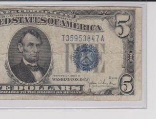 Series 1934 $5 FIVE Dollar Bill BLUE SEAL Silver Certificate Old US Paper Money 3