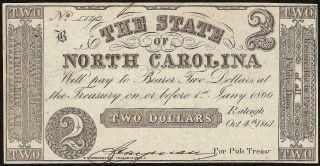 1861 $2 Two Dollar Bill Raleigh North Carolina Note Currency Old Paper Money