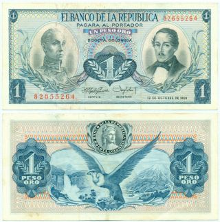 Colombia Note 1 Peso Oro 1959 P 404a Axf