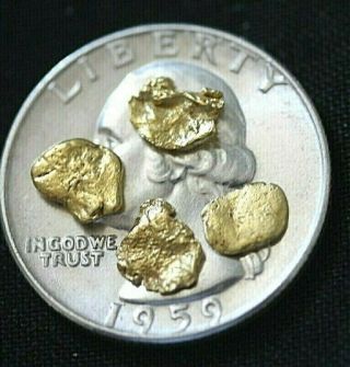 Gold Nuggets, .  98 Grams,  Alaska Placer,  4 Nuggets,  Bright And Shiny