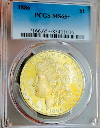 1886 P Morgan Dollar Pcgs Ms65,  Gorgeous Gold Toned Obv Looks 66 Nr 07984