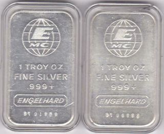 Engelhard Silver Bar Mc Logo 1 Oz.  999 Silver Engelhard Reverse 2 Bars In Cases