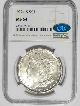 1921 - S Morgan Dollar Ngc Ms64 Cac