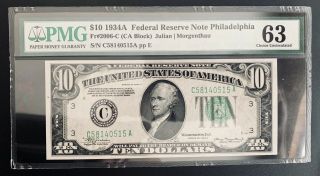 1934 - A $10 Federal Reserve Note Philadelphia Pmg 63 Choice Uncirculated